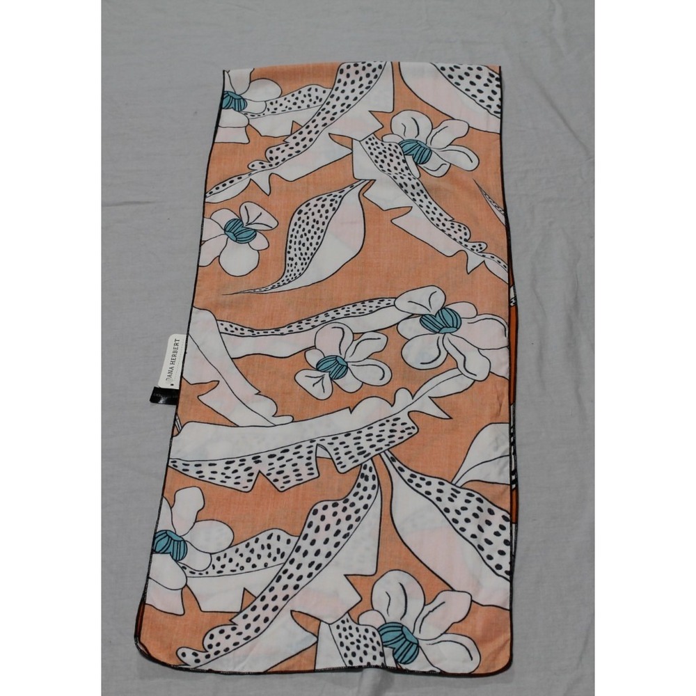 Dana Herbert Orange Floral Scarf Handmade Rayon Rectangle 13x60 NWT - Picture 3 of 9